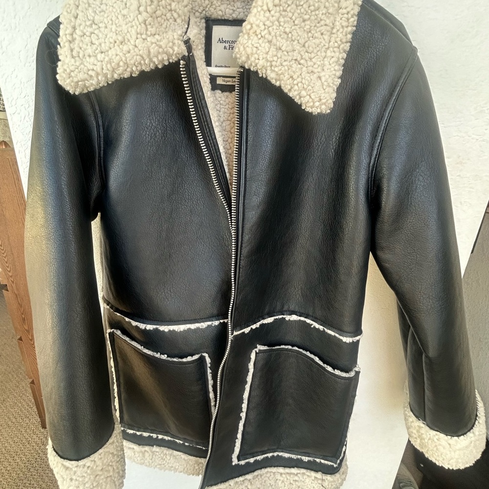 Abercrombie & Fitch Vegan Leather Sherpa Jacket